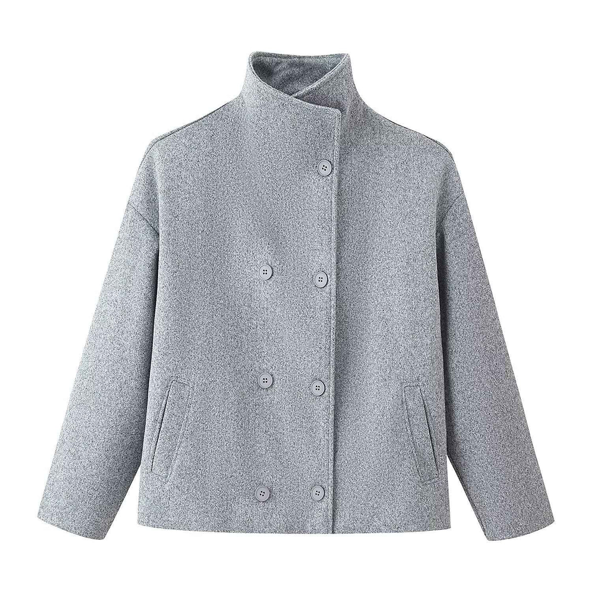 Manteau Court Col Montant Femme | Double Boutonnage