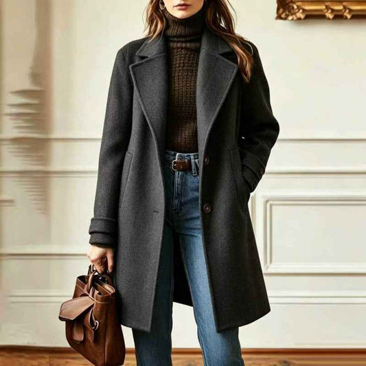 Manteau Laine Rétro Femme Mi-long 2026 | Col Revers
