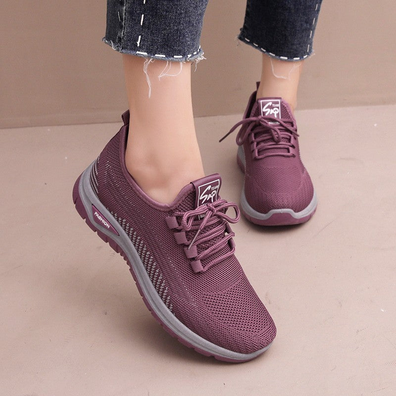 Baskets Femme Maille Compensees | Sangles Croisees Noir Violet