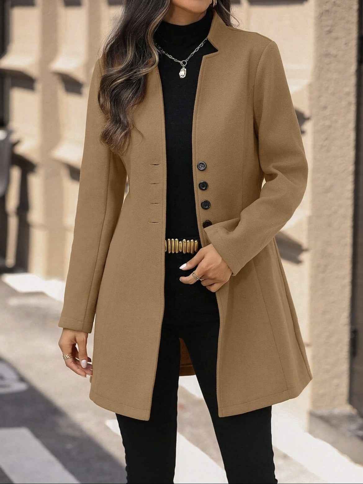 Trench-coat Mi-long Femme Laine | Col Montant Élégant