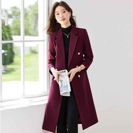Long Trench-coat Femme Laine | Vert Noir Violet