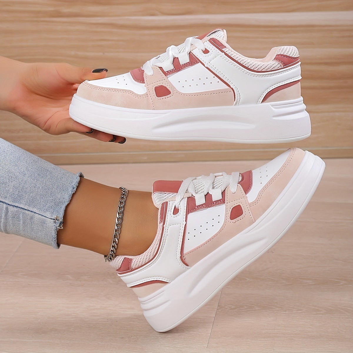 Chaussures Sport Femme Decontractees | Style Coreen Rose Gris
