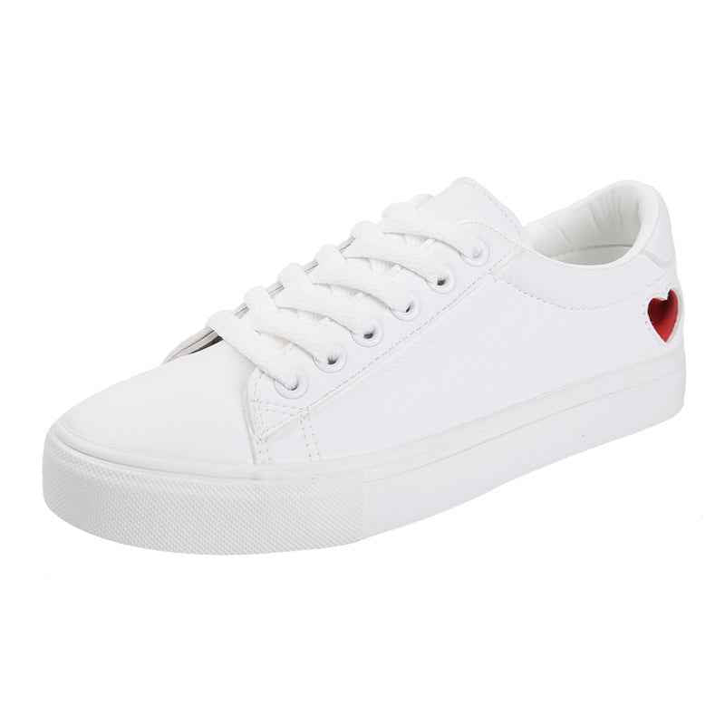 Baskets femme blanches en cuir PU à motif cœur