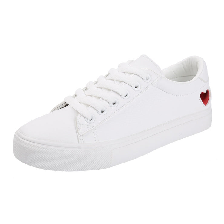 Baskets femme blanches cuir PU cœur