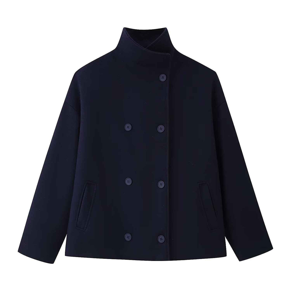 Manteau Court Col Montant Femme | Double Boutonnage