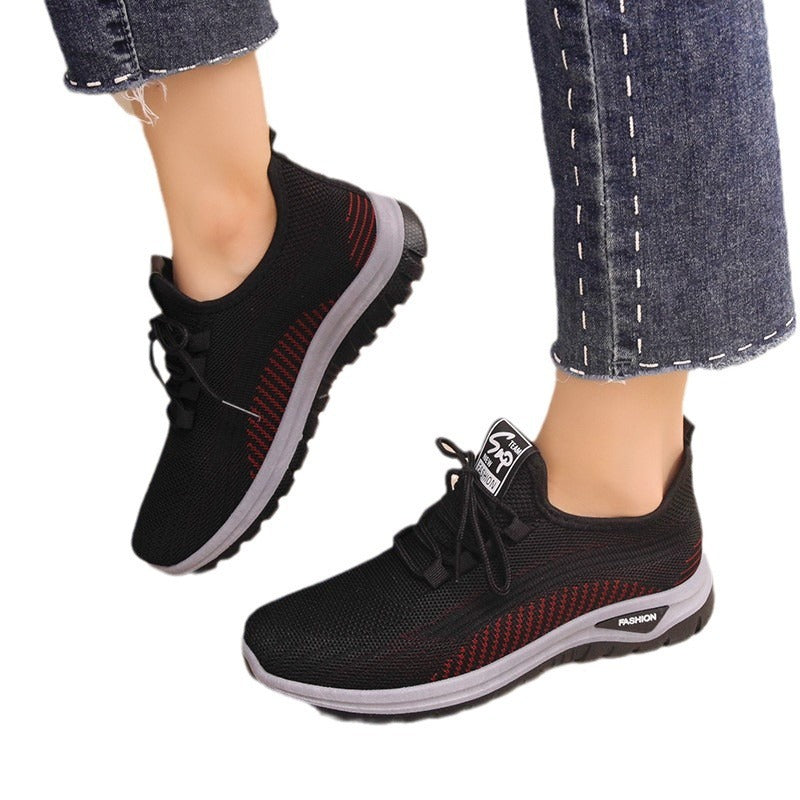 Baskets Femme Maille Compensees | Sangles Croisees Noir Violet