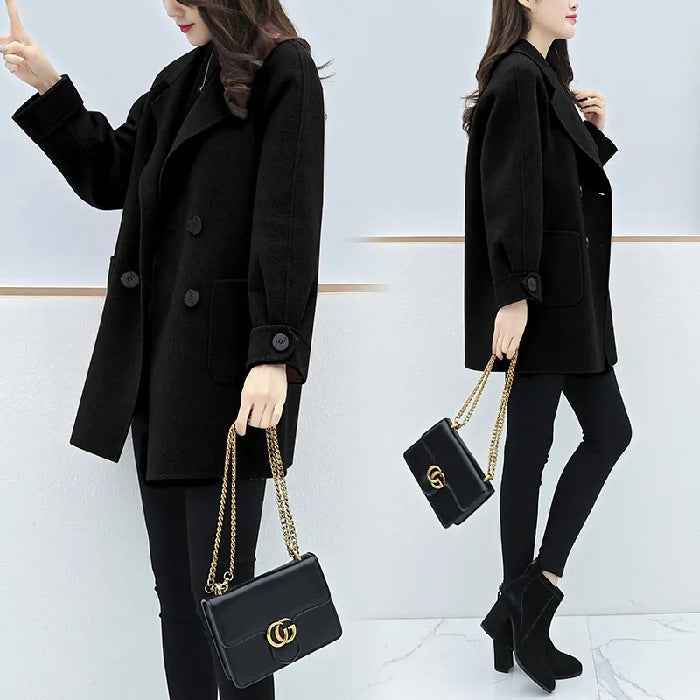 Manteau Laine Court Femme Slim | Rose Noir Kaki