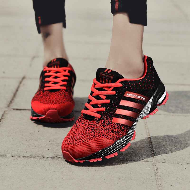 Baskets Maille Fly-Woven Homme | Respirantes Noir Rouge