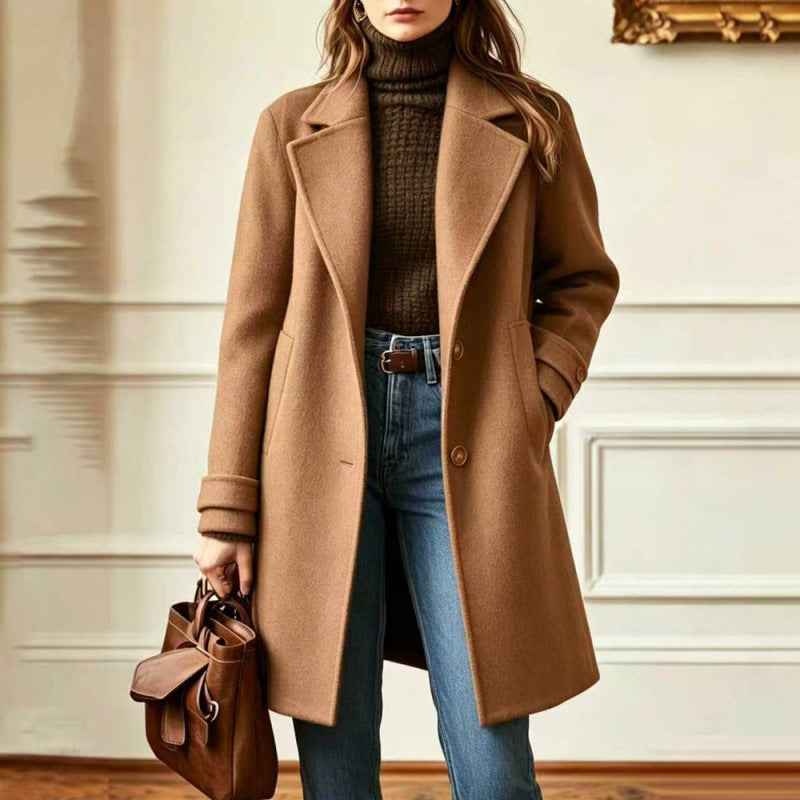 Manteau Laine Rétro Femme Mi-long 2026 | Col Revers
