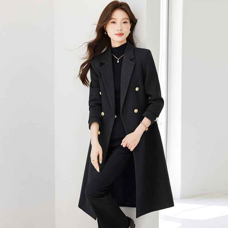 Long Trench-coat Femme Laine | Vert Noir Violet