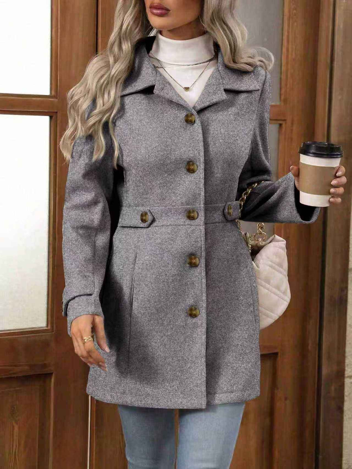 Manteau Femme Laine Boutonné Élégant | Automne Hiver