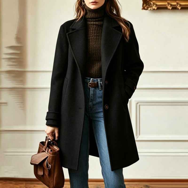 Manteau Laine Rétro Femme Mi-long 2026 | Col Revers