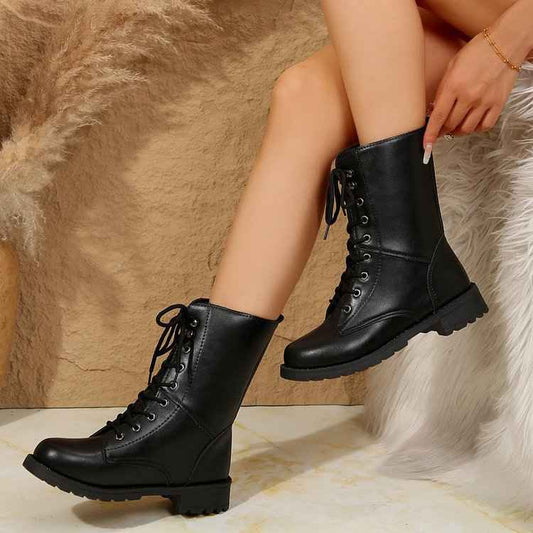 Women's Plus Size Flat Bottomed Lace Up Martin Boots