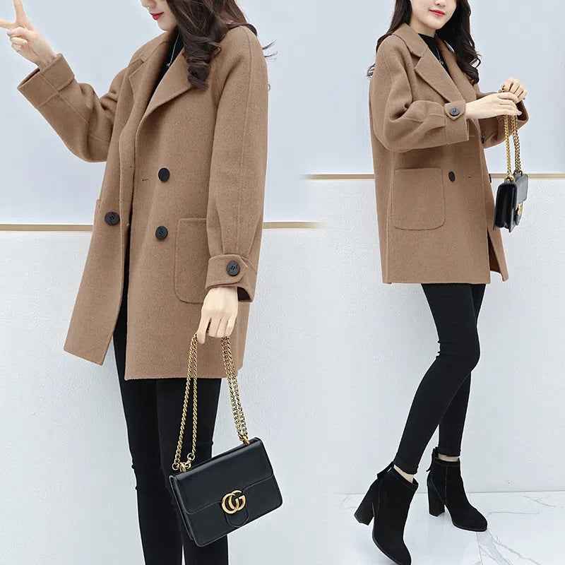 Manteau Laine Court Femme Slim | Rose Noir Kaki